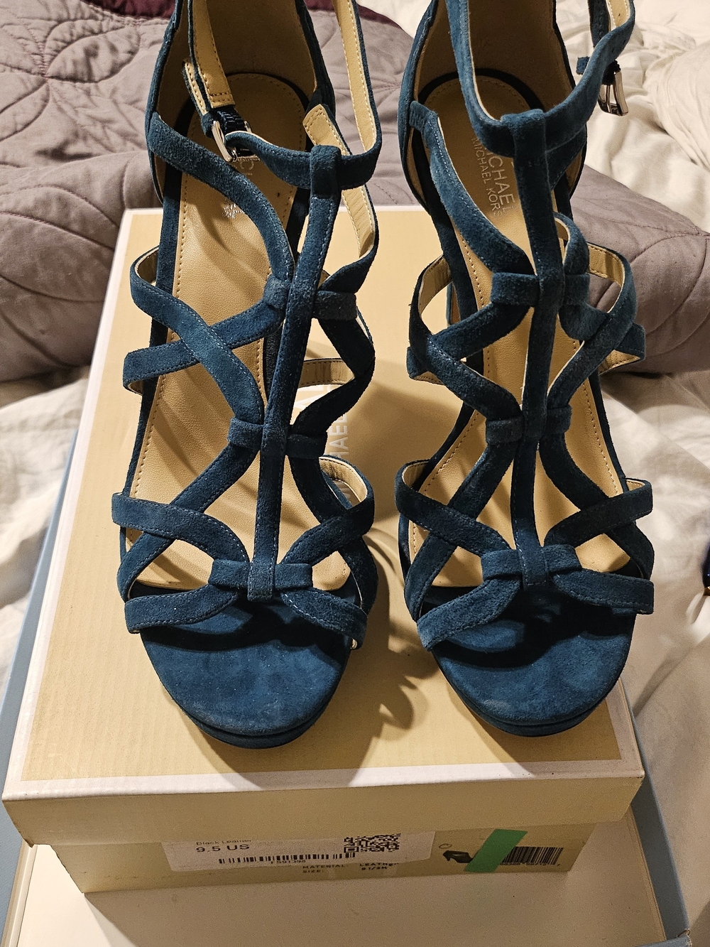 Michael Kors Teal Suede Strappy High Heel Sandals